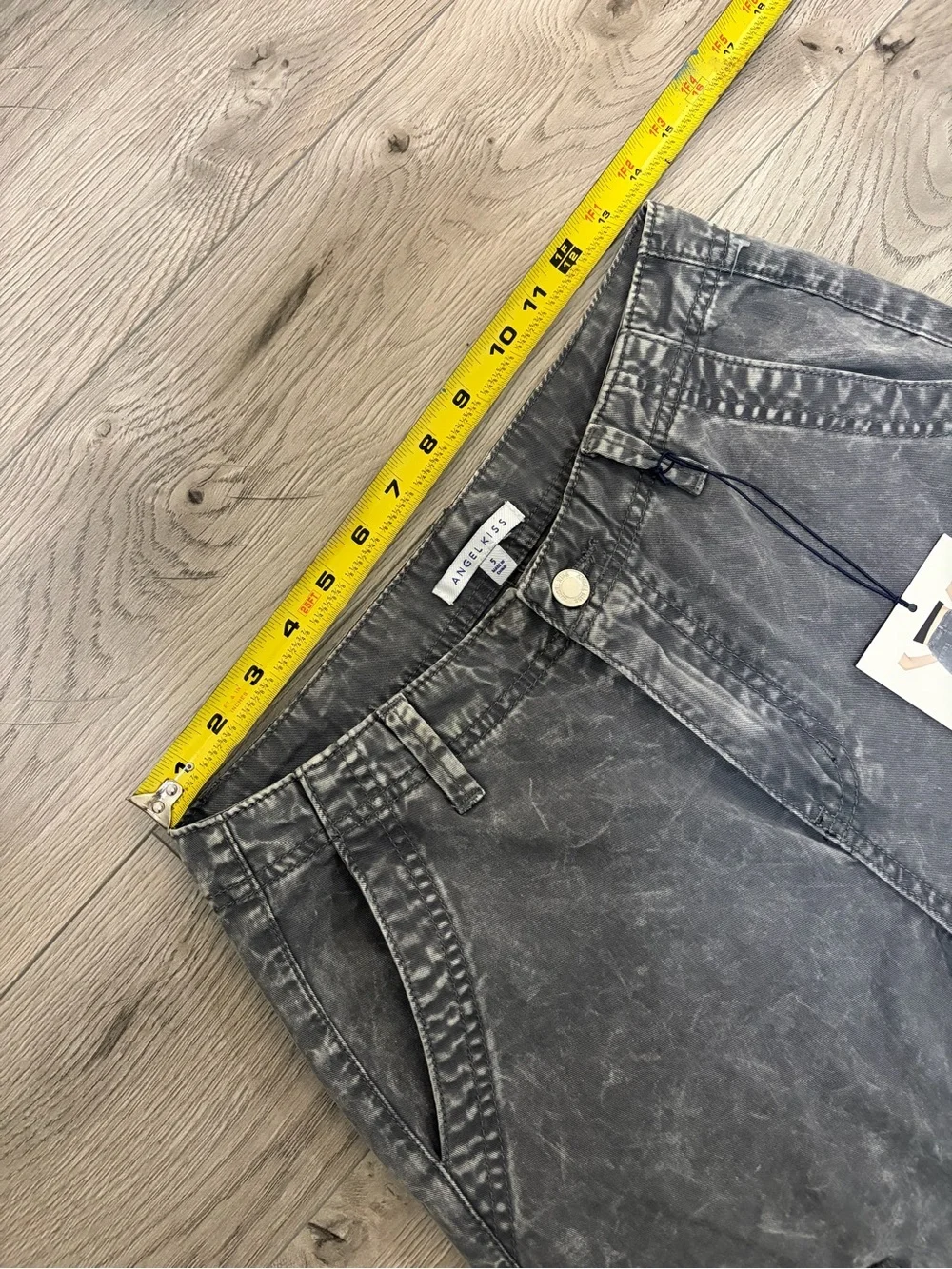 Angel Kiss Washed Charcoal Cargo Pants with Strap Details